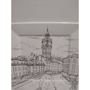 222 Fifth City Scenes Black & White 10.5" square porcelain dinner plate